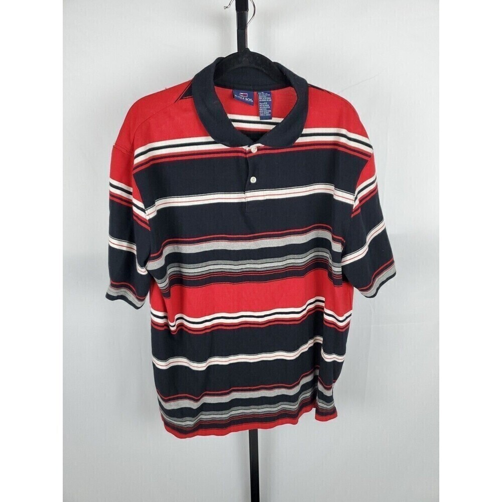 Vintage Y2K Bugle Boy Rugby Polo Shirt Mens XL Striped Short Sleeve Golf